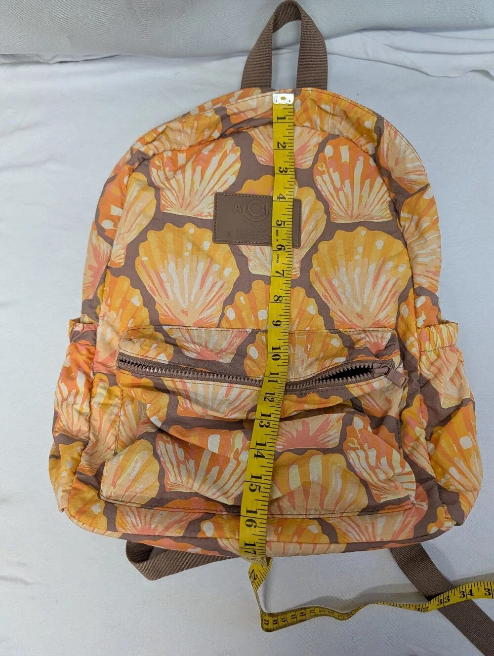 ALOHA Collection Sunrise Shell Print Backpack in Orange, Yellow & Brown NWOT